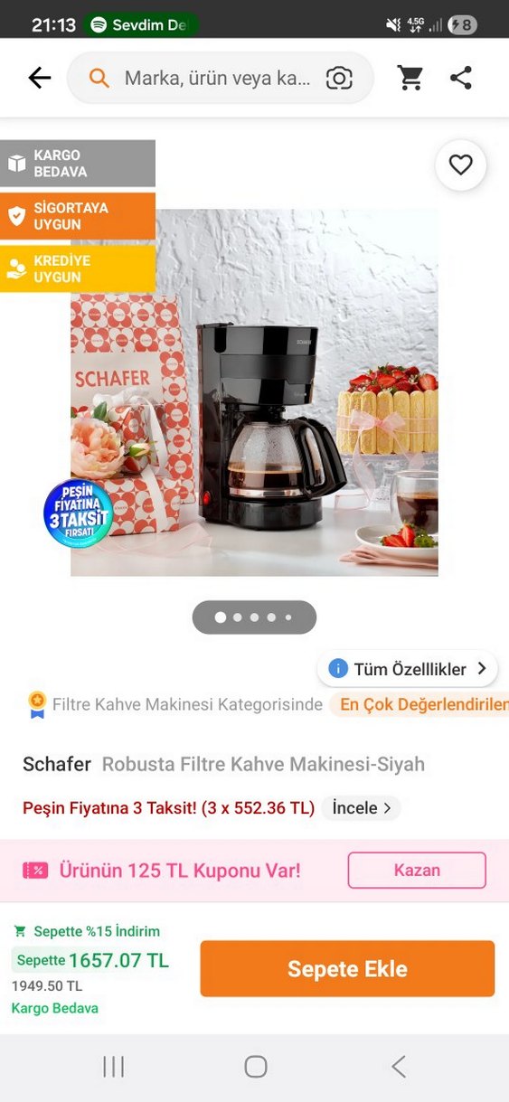 Schafer Siyah Robusta Kahve Makinesi - Görsel 5