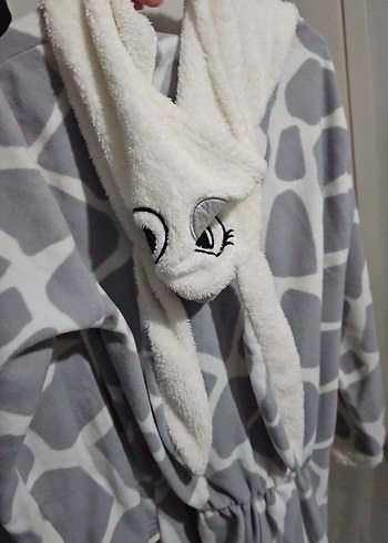 Gri Zebra Desenli kadın Pijama Tulum - Görsel 5