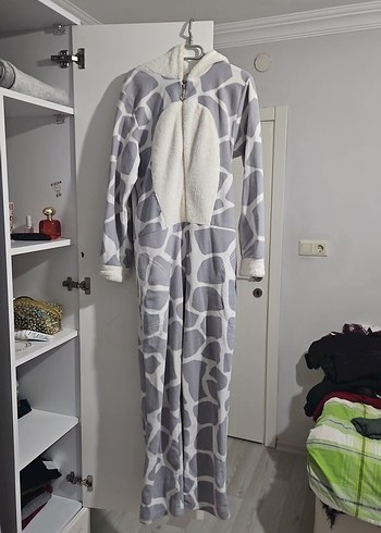 Gri Zebra Desenli kadın Pijama Tulum - Görsel 2
