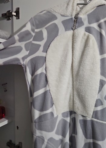 Gri Zebra Desenli kadın Pijama Tulum - Görsel 3