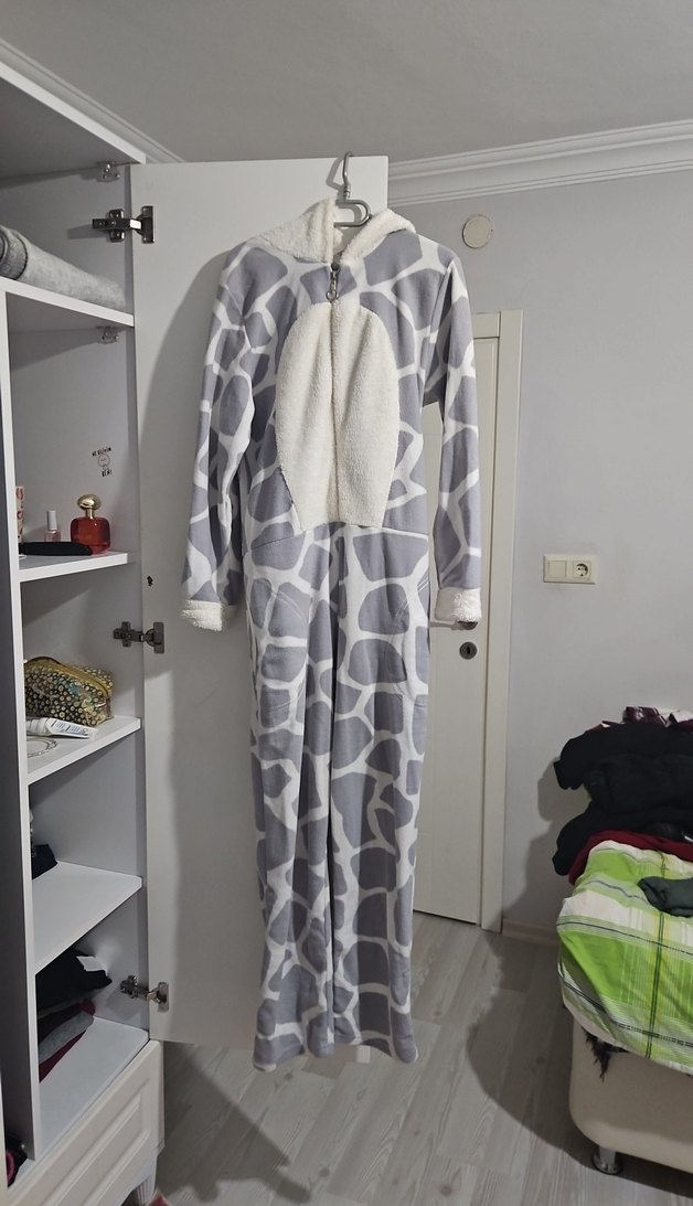 Gri Zebra Desenli kadın Pijama Tulum - Görsel 2
