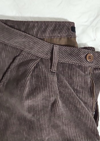 Düğmeli Kahverengi Kadın Keten Pantolon - Görsel 2