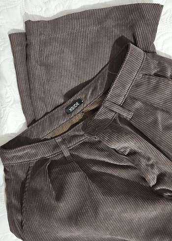 Düğmeli Kahverengi Kadın Keten Pantolon - Görsel 3