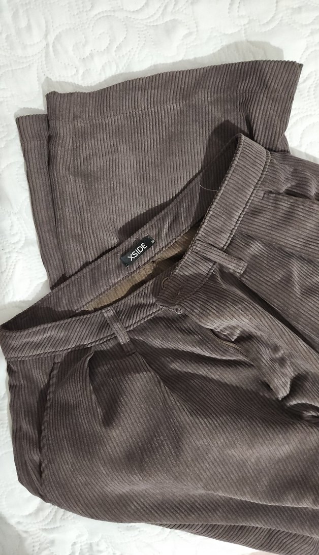 Düğmeli Kahverengi Kadın Keten Pantolon - Görsel 3