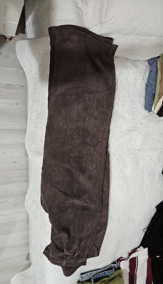 Düğmeli Kahverengi Kadın Keten Pantolon - Görsel 4