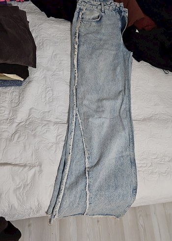 Düğmeli, bol kesim midi kot pantolon - Görsel 3