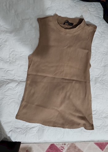 Bej Kolsuz Keten Mini Yüksek Yaka Atlet - Görsel 2