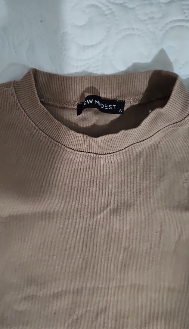 Bej Kolsuz Keten Mini Yüksek Yaka Atlet - Görsel 3