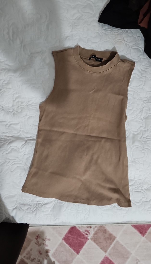 Bej Kolsuz Keten Mini Yüksek Yaka Atlet - Görsel 2