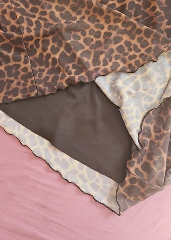 Drapeli Kahverengi Yılan Desenli Uzun Etek - Görsel 2