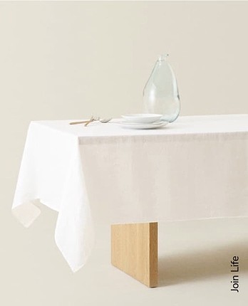 Zara keten düz beyaz masa örtüsü