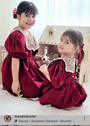 Bordo Nakışlı Dantel Detaylı Kız Elbisesi - Görsel 4