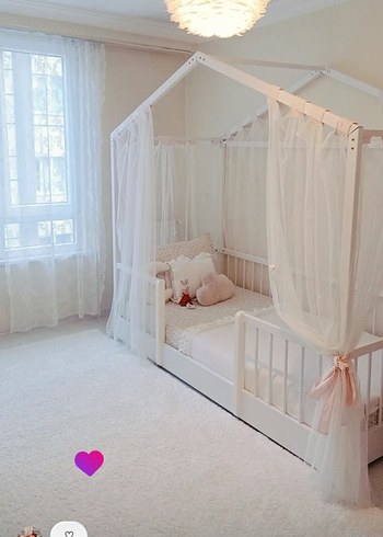 Beyaz Çocuk Yatak Çerçevesi Tül Perde Detaylı - Görsel 2