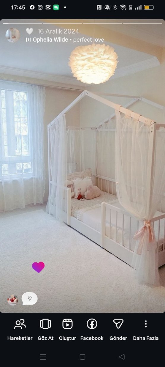 Beyaz Çocuk Yatak Çerçevesi Tül Perde Detaylı - Görsel 2