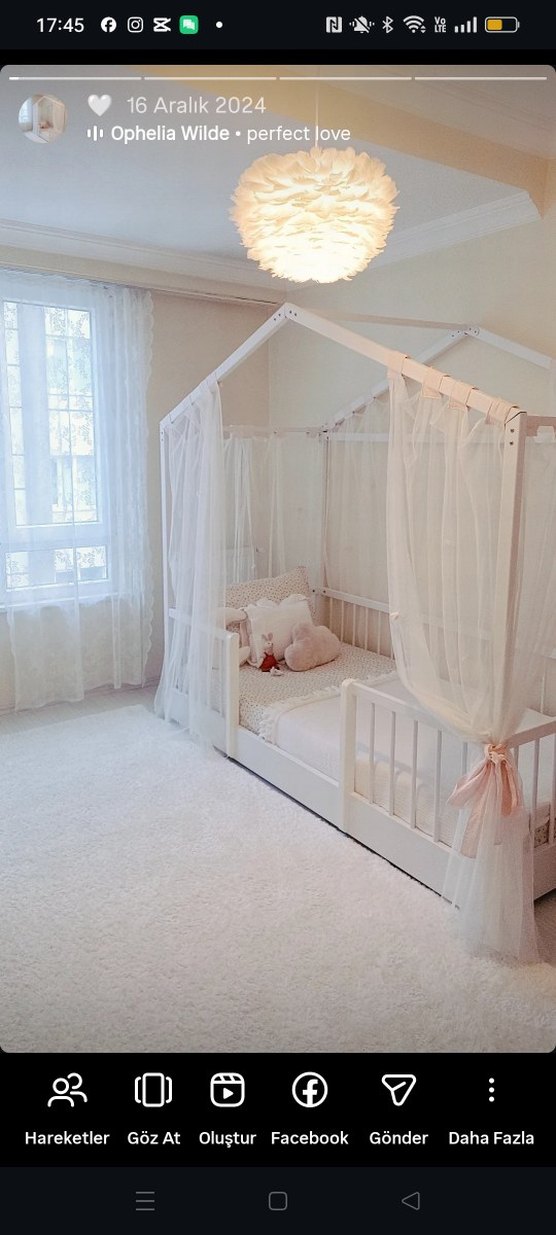 Beyaz Çocuk Yatak Çerçevesi Tül Perde Detaylı - Görsel 3