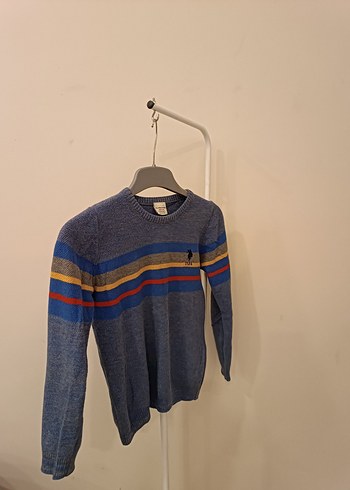 Erkek Çocuk Mavi Çizgili Örgü Yün Kazak - Görsel 2