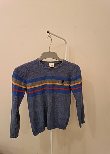 Erkek Çocuk Mavi Çizgili Örgü Yün Kazak - Görsel 4