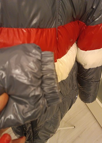 çocuk Gri Kapüşonlu Şişme Mont - Görsel 6