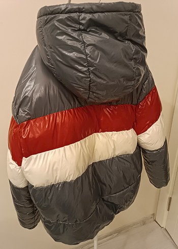 çocuk Gri Kapüşonlu Şişme Mont - Görsel 5