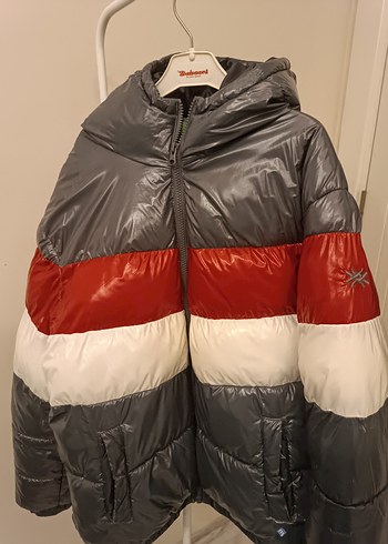 çocuk Gri Kapüşonlu Şişme Mont - Görsel 4