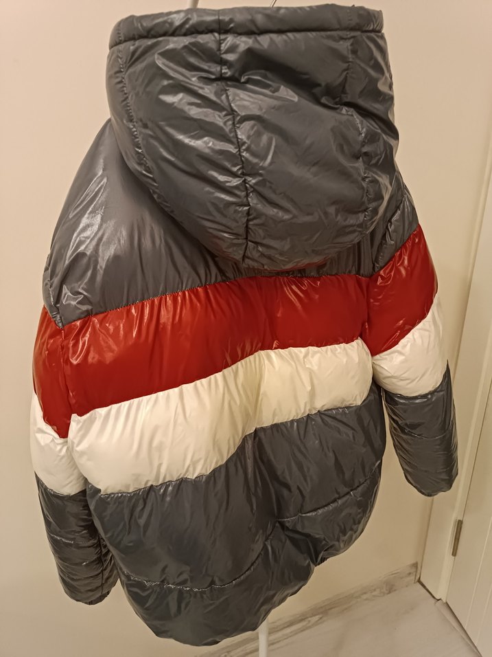 çocuk Gri Kapüşonlu Şişme Mont - Görsel 5