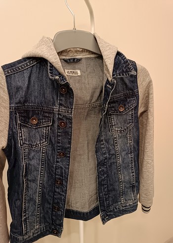 Erkek Çocuk Gri Kapüşonlu Denim Ceket - Görsel 2