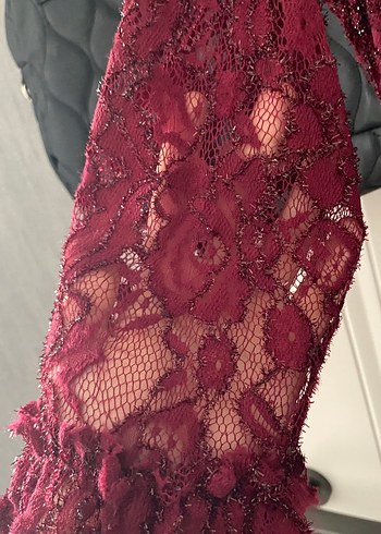 40 Beden bordo Renk Bordo Dantel Uzun Kollu Uzun Elbise