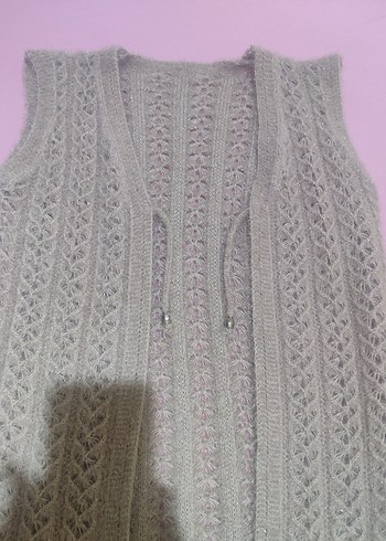 Gri Örgü Kadın Yelek V Yaka - Görsel 2