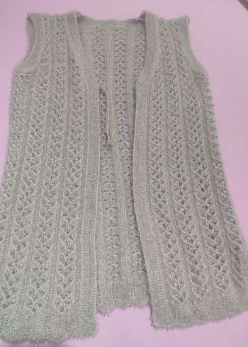 Gri Örgü Kadın Yelek V Yaka - Görsel 4