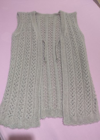 Gri Örgü Kadın Yelek V Yaka - Görsel 3