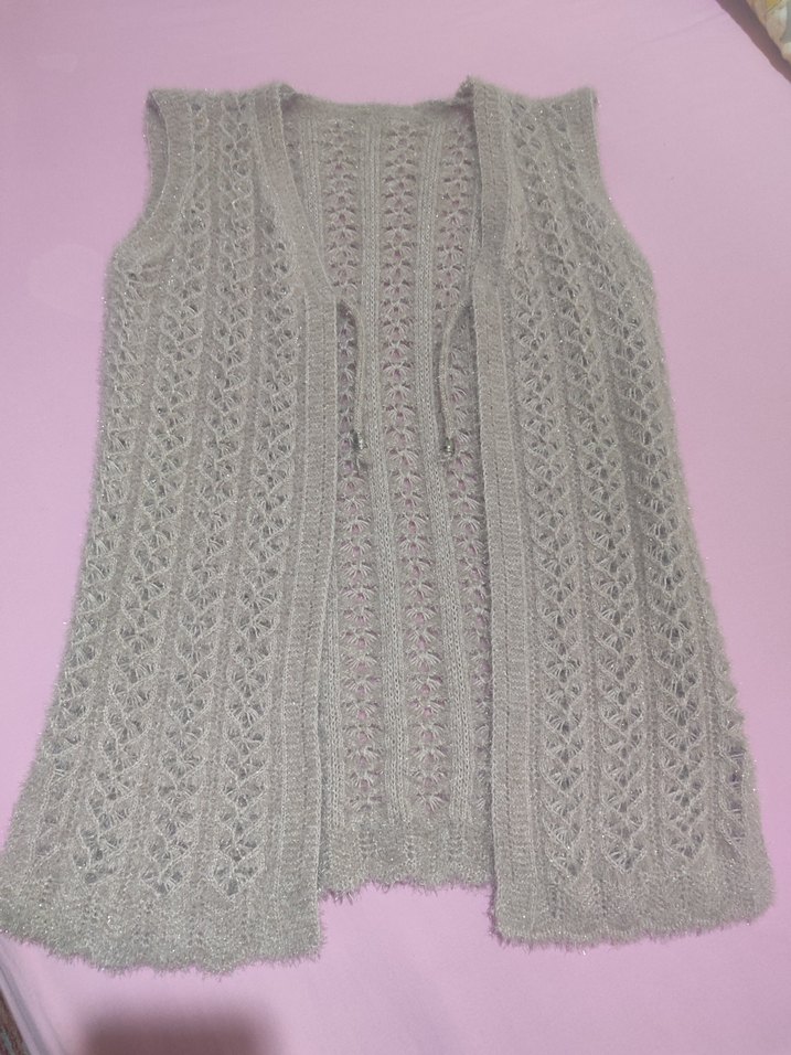 Gri Örgü Kadın Yelek V Yaka - Görsel 3