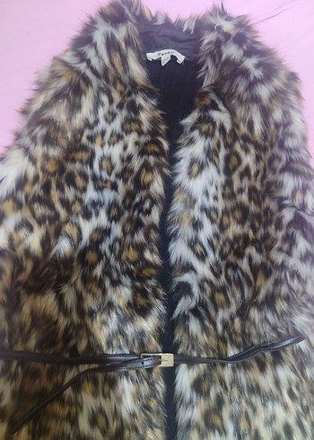 Leopar Desenli Kürklü Kadın Yelek - Görsel 2