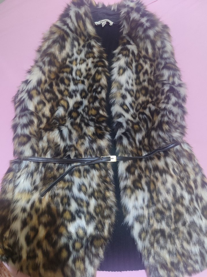 Leopar Desenli Kürklü Kadın Yelek - Görsel 4