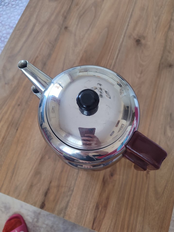 Çiçek Desenli çelik Renkli Mavi Çaydanlık - Görsel 2