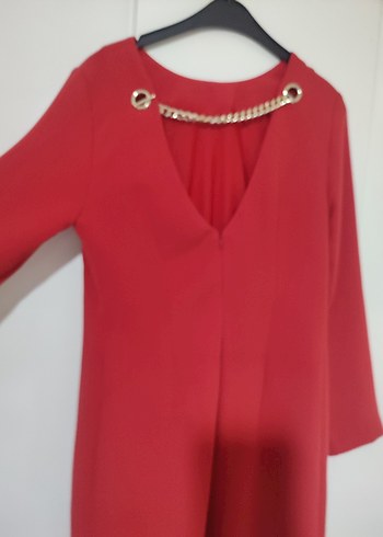 Kadın Kırmızı Uzun Kollu Düğmeli Tunik - Görsel 4