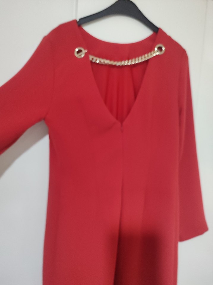 Kadın Kırmızı Uzun Kollu Düğmeli Tunik - Görsel 4