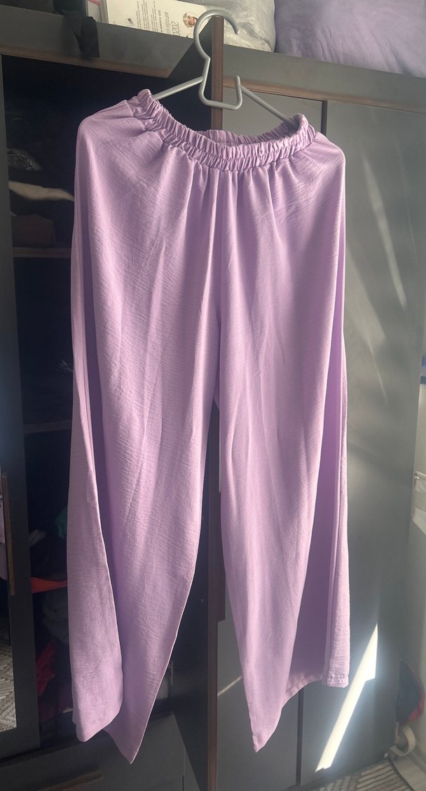 Mor Uzun Kollu Midi Keten Tunik takım - Görsel 4