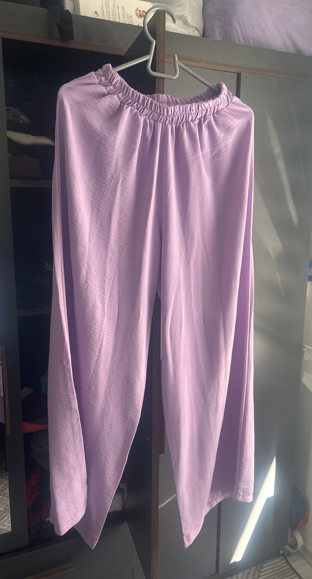 Mor Uzun Kollu Midi Keten Tunik takım - Görsel 3