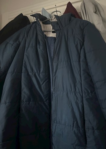 Kadın mavi Uzun Fermuarlı Kışlık mont - Görsel 4