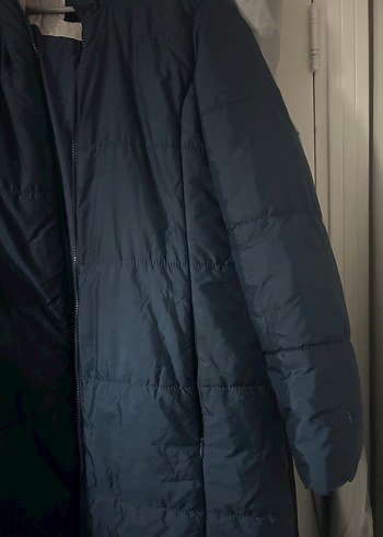 Kadın mavi Uzun Fermuarlı Kışlık mont - Görsel 5