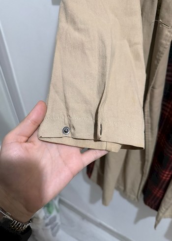 Bej Düğmeli Midi standart trenc mevsimlik - Görsel 3