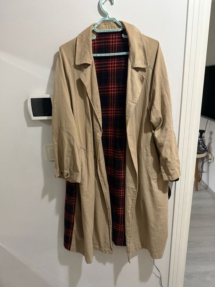 Bej Düğmeli Midi standart trenc mevsimlik - Görsel 2