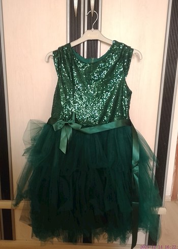 Parlak Yeşil Kız Çocuk Abiye Elbise - Görsel 4