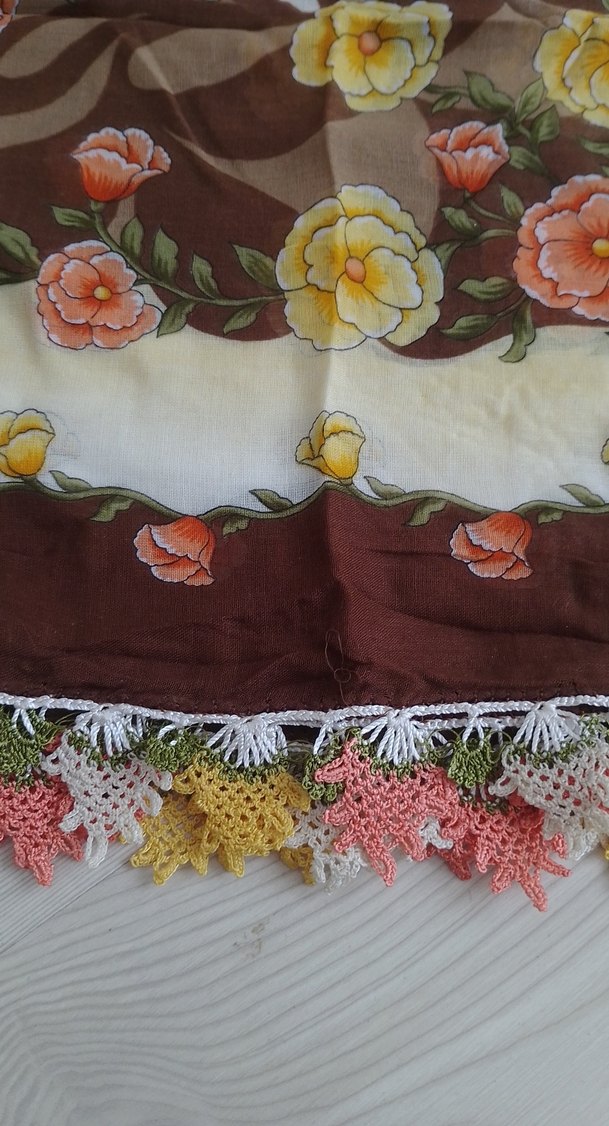 Dantel Detaylı Kahverengi Bohem tülbent - Görsel 2