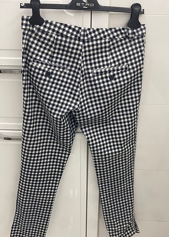 Ekose Desenli Midi Kadın Kumaş Pantolon - Görsel 3