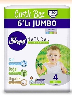 Sleepy Natural Cırt Bez 4 180 adet
