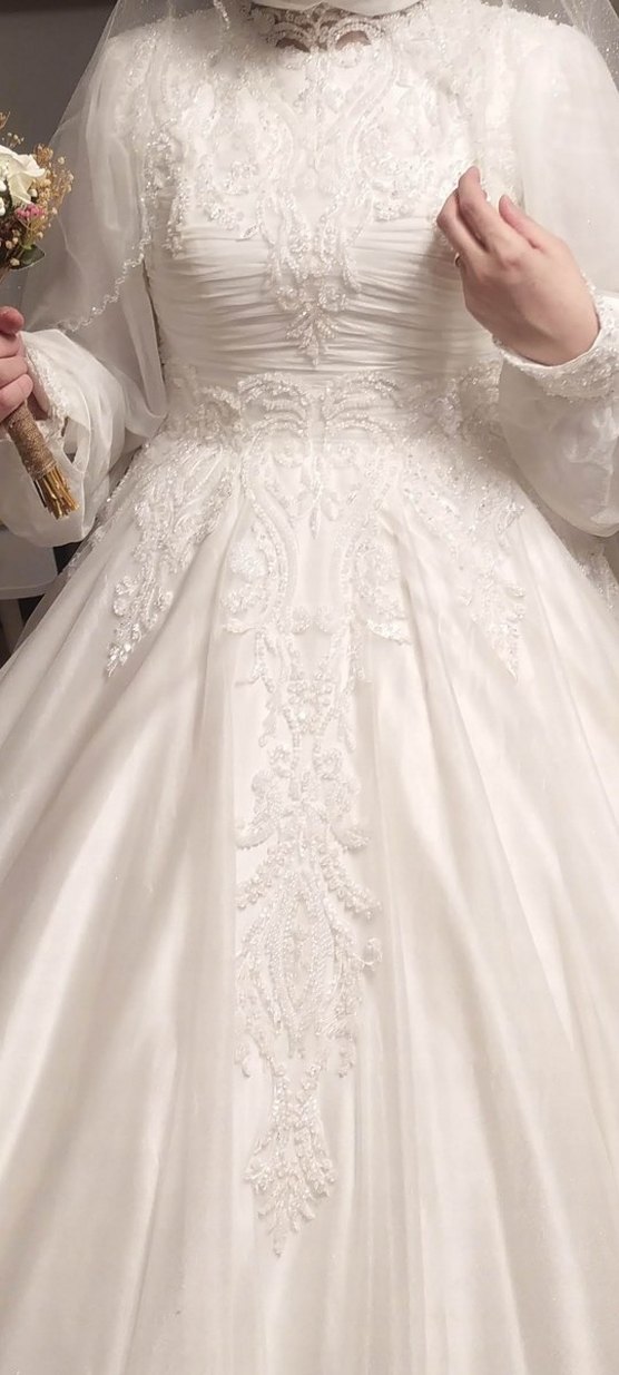 Vintage Yüksek Yakalı Prenses Gelinlik - Görsel 5