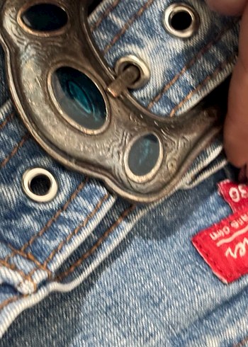 Diğer Tokalı Mavi Yılan Desenli Kadın Kot Pantolon