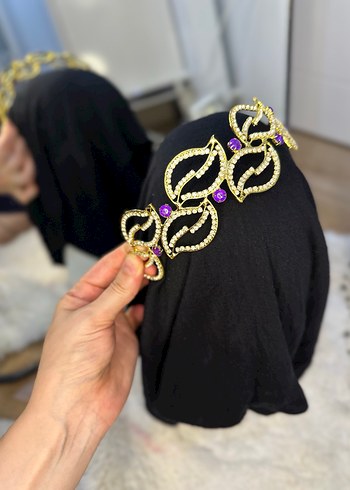 Accessorize Mor Taşlı Pullu Düğün gelin Tacı