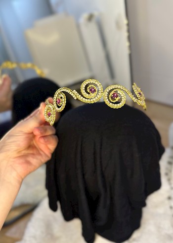 Altın Renkli Payetli gelin Saç Tacı